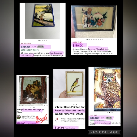 RARE FIND!! Antique Reverse Painting on Glass - 3 Glass Stenciled - Picture 13 of 13